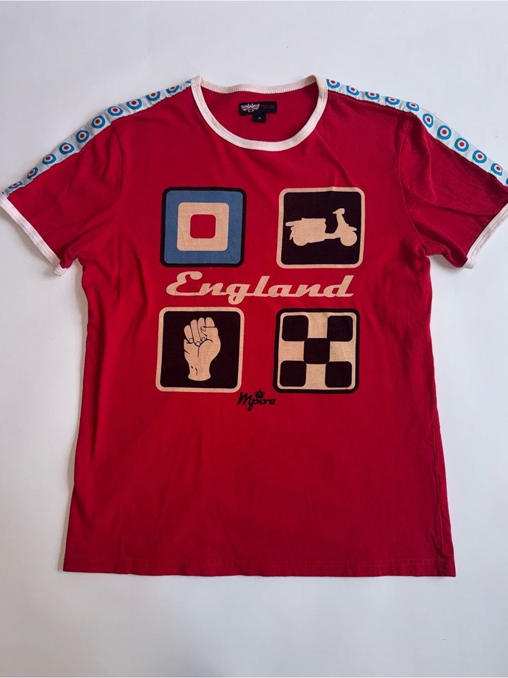 Warrior Clothing England Mod Scooter Target Graphic Ringer T-Shirt Red Size S